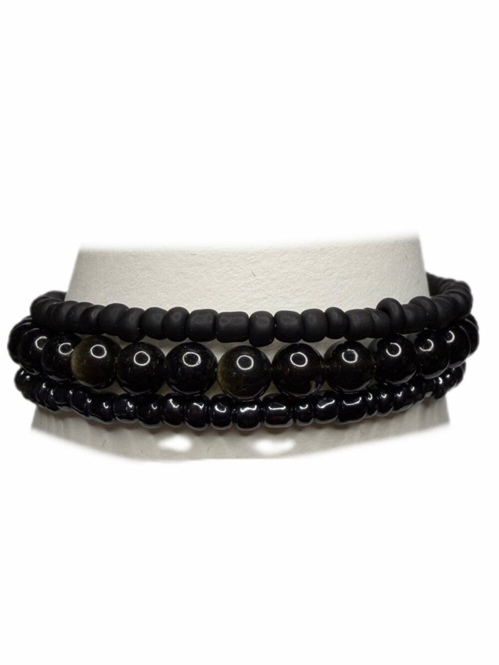 Silver Sheen obsidian bracelet memory wire handmade